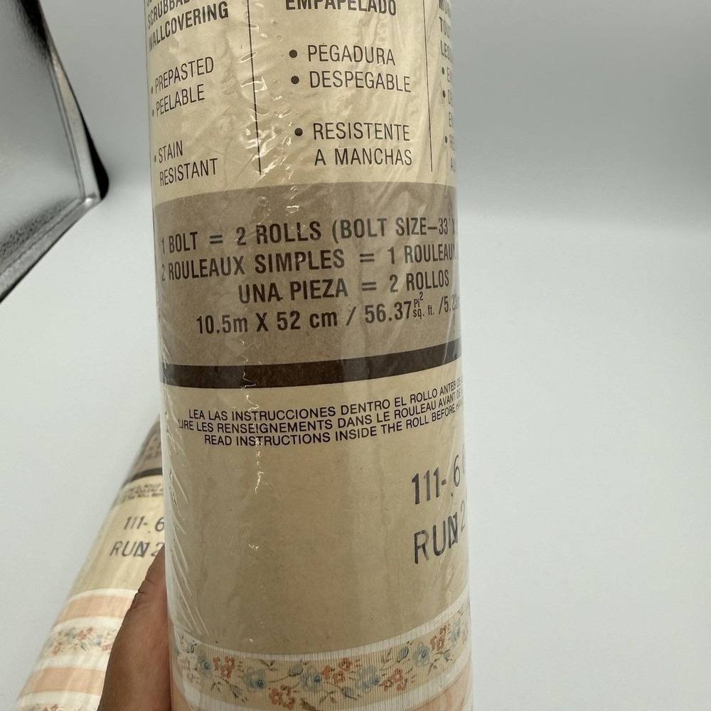 Vintage Collins & Aikman Wallcoverings Cream Pink Blue Floral 2 Double Rolls - Picture 6 of 8